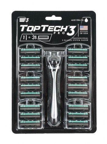 Мужская бритва TopTech PRO 3, США. Совместимы с Gillette Blue3*. 1 Бритва + 31 сменная кассета