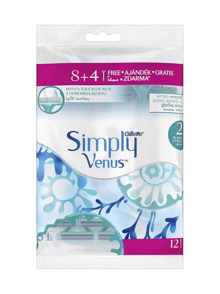 Одноразовые станки GILLETTE Simply Venus SATIN CARE (пакет 8+4шт)